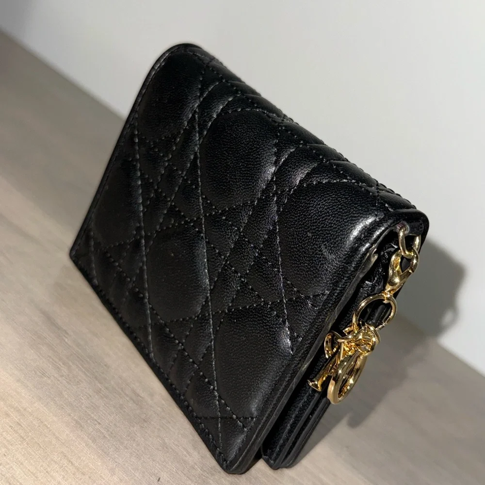 Dior Black Quilted Wallet with Gold Accents